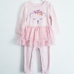 3/$25 Cat & Jack Peach Cat Floral Print Tutu Skirt Bodysuit Size 18M